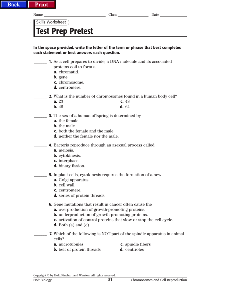 Holt Biology Cell Growth And Division Worksheet Answers - Worksheet List