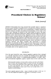 Procedural Choices in Regulatory Science*
