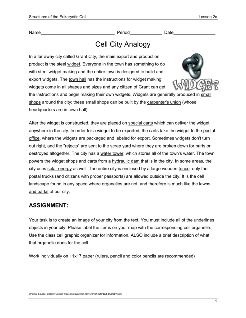 Cell City Analogy - Maine Content Literacy Project Inside Cell City Analogy Worksheet