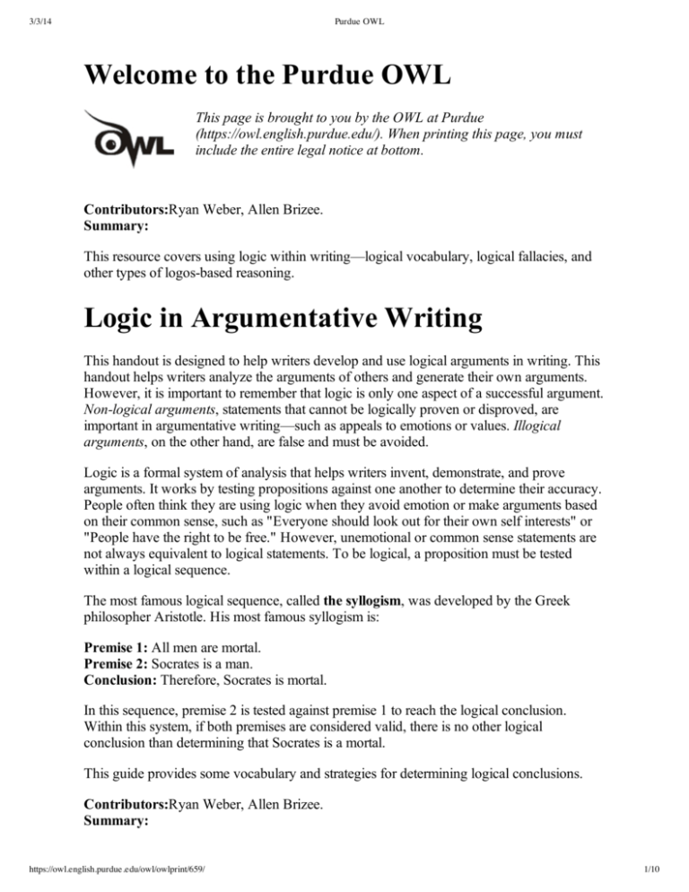 purdue owl argumentative essay example