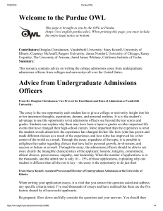 Welcome to the Purdue OWL Advice from Undergraduate