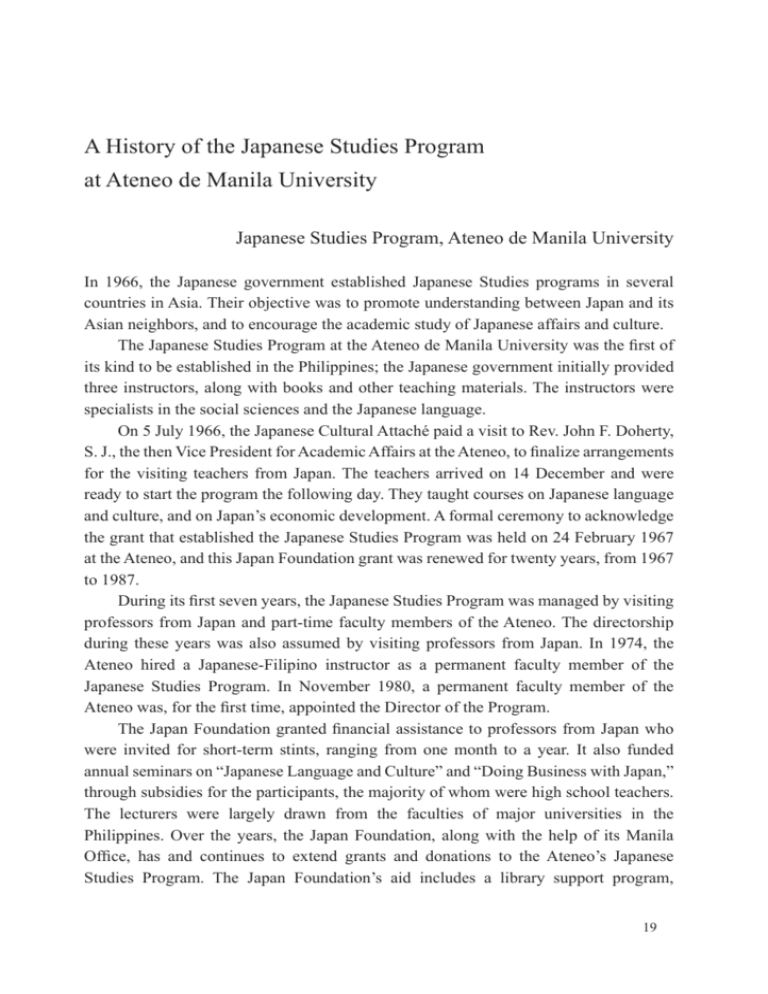 A History Of The Japanese Studies Program At Ateneo De Manila