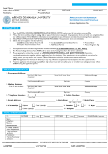 Freshman Application Form SY1314 (ALL FORMS