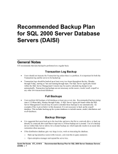 Recommended Backup Plan for SQL Server Database
