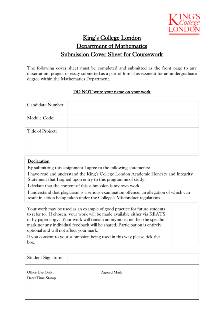 kcl essay cover sheet