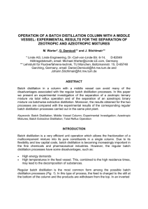 operation of a batch distillation column with a middle vessel
