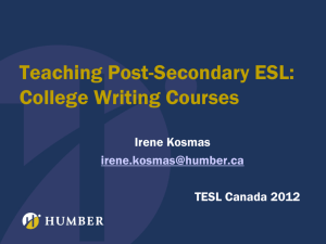 Post-Secondary ESL Communications and English for Academic