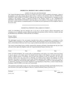 RESIDENTIAL PROPERTY DISCLAIMER STATEMENT