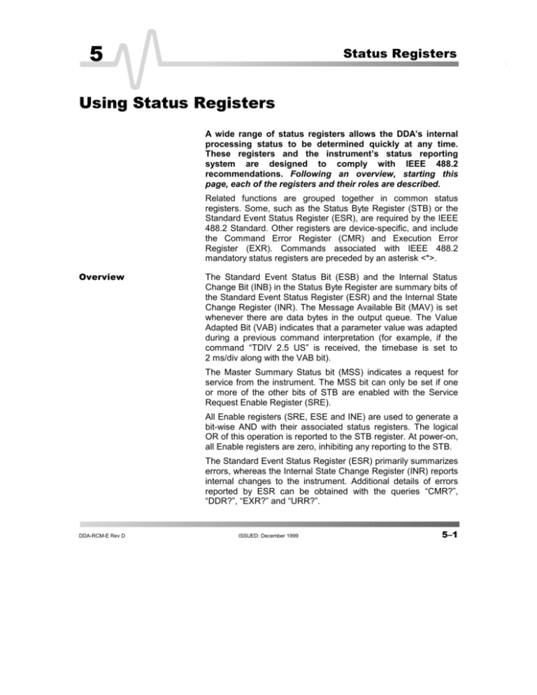 DDA Remote Control Manual Status Registers