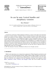 As can be seen: Lexical bundles and disciplinary variation