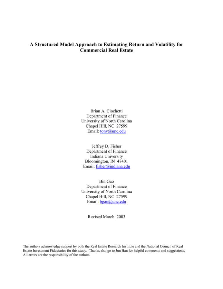 Expected Return And Volatility Of Commercial Real Estate: A