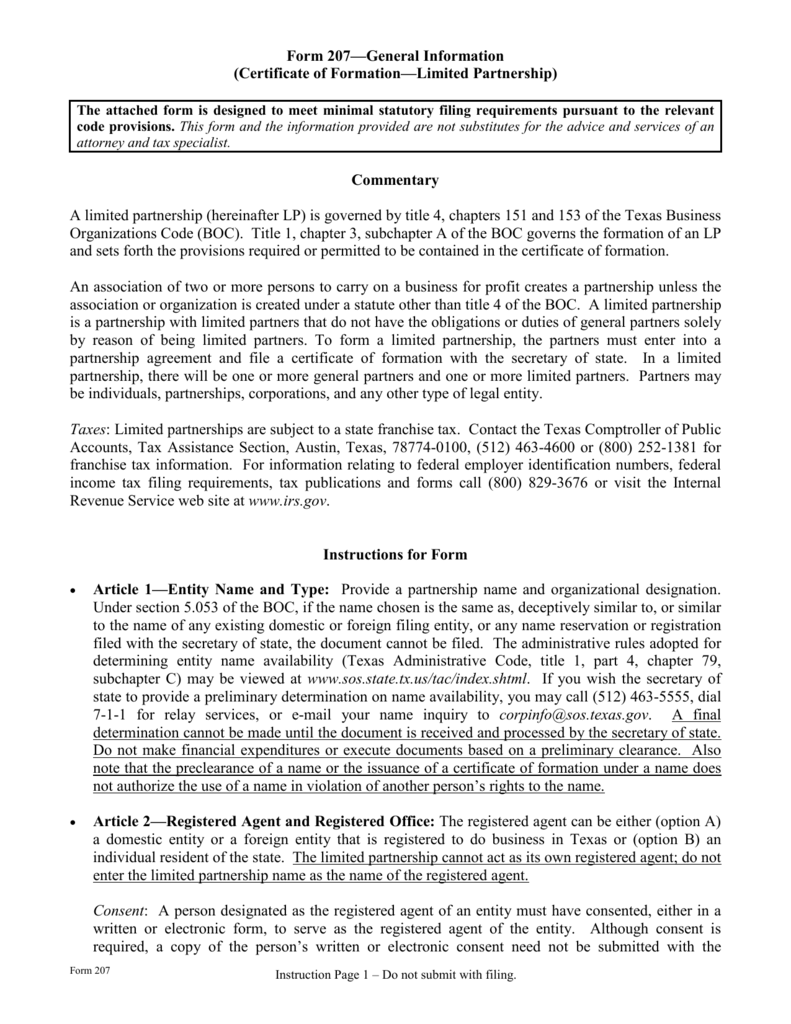 Certificate Of Formation Limited Partnership