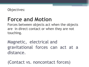 Objectives: Force and Motion Forces between objects act when the