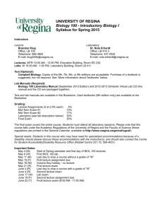 UNIVERSITY OF REGINA Biology 100