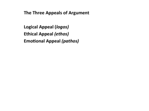 The Three Appeals of Argument Logical Appeal (logos) Ethical A