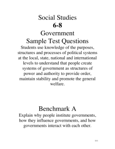 Social Studies 6-8 Government Sample Test Questions Benchmark A