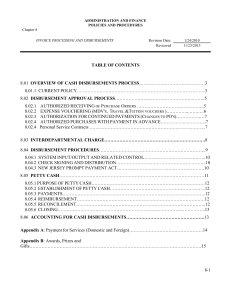 8-1 TABLE OF CONTENTS 8.01 OVERVIEW OF CASH