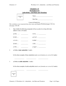 Chemistry 12 Worksheet 4-6 Anhydrides, Acid Rain and Titrations 71