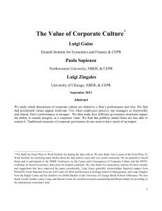 The Value of Corporate Culture - Northwestern University School of