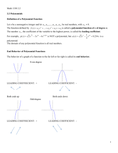 Math 1330 2.2 1 2.2 Polynomials Definition of a Polynomial Function