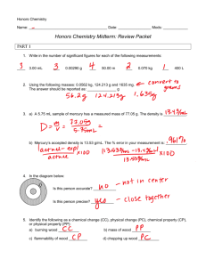 Honors Chemistry Midterm: Review Packet
