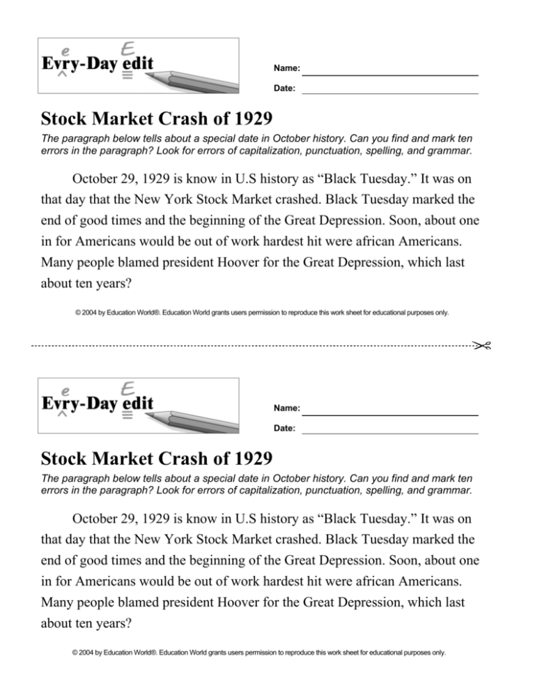 thesis statement about the stock market crash