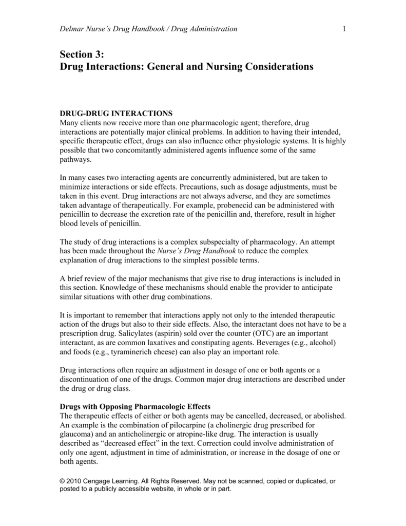Section 3 Drug Interactions General And Nursing Considerations