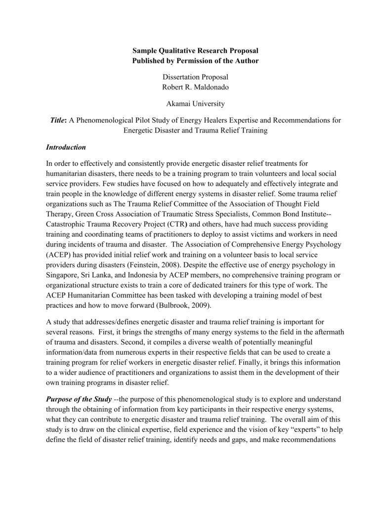 Sample Qualitative Dissertation Proposal Phenomenological 