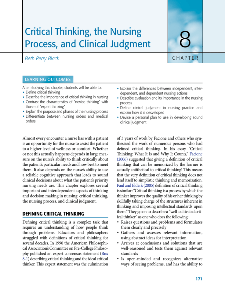 how does the nursing process improve critical thinking and clinical judgment