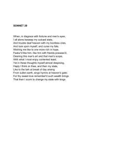 SONNET 29 When, in disgrace with fortune and men's eyes, I all