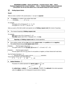 Beginning Algebra Roots And Radicals Packet - NWACC