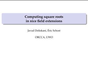 Computing square roots in nice field extensions