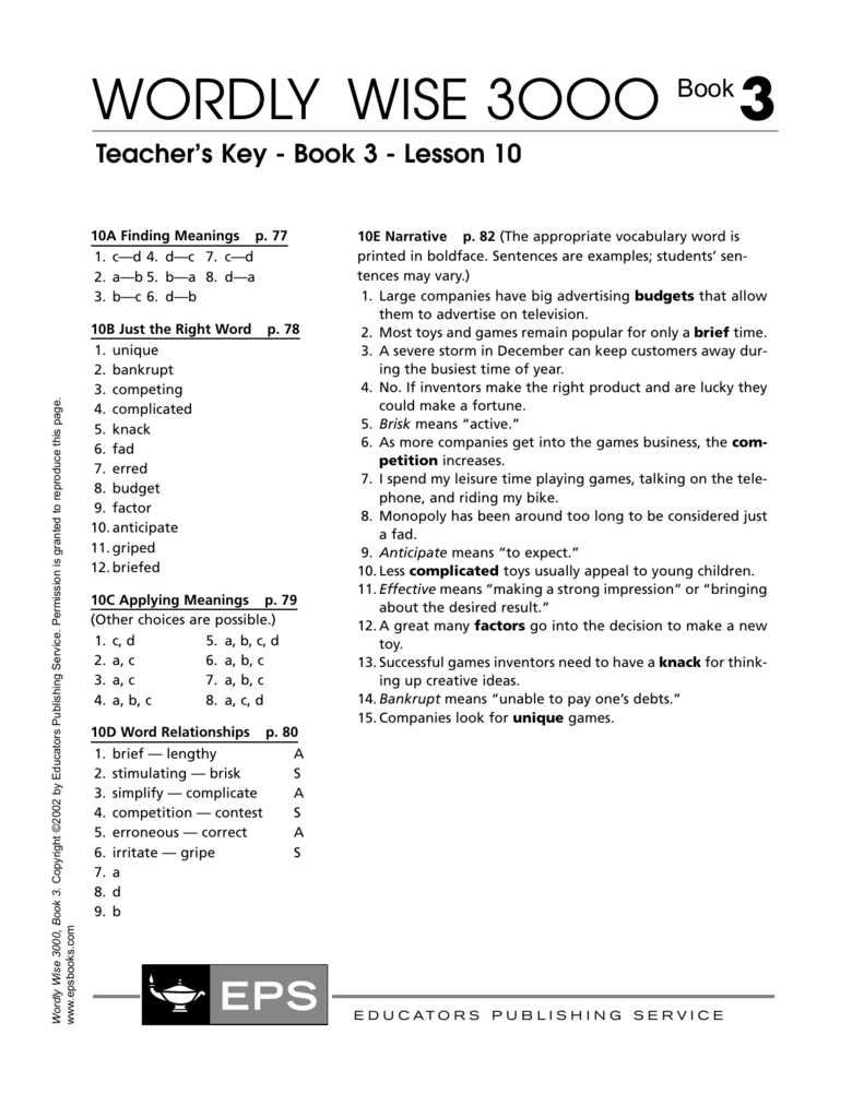 Wordly Wise 3000 Book 8 Lesson 4 Answer Key - Image Collections Book
