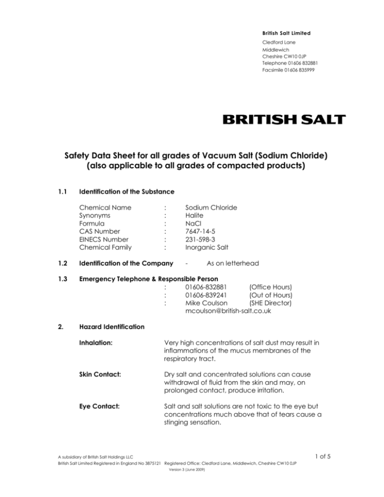 Sodium Chloride Msds Cs02 Cs65