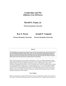 Leadership And The Effective Use Of Power Harold E. Fuqua, Jr