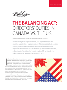 the balancing act: directors' duties in canada vs. the us