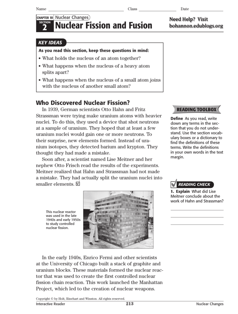 nuclear fusion and fission worksheet answers