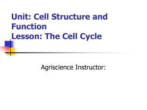 Unit: Genetics Lesson: Cell Cycle