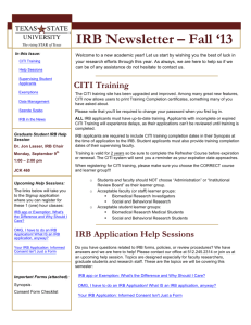 CITI Training IRB Newsletter – Fall '13