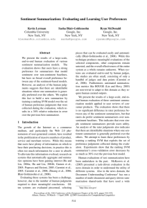 Sentiment Summarization: Evaluating and Learning User Preferences