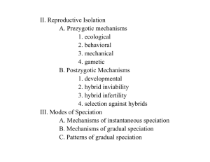 II. Reproductive Isolation A. Prezygotic mechanisms 1. ecological 2