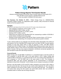 Pattern Energy Reports Third Quarter Results