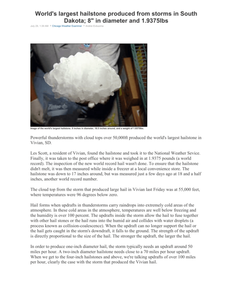 Picture Of The World s Largest Hailstone