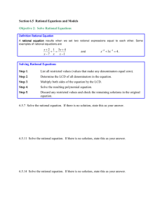 Section 6.5 Rational Equations and Models Objective 2: Solve