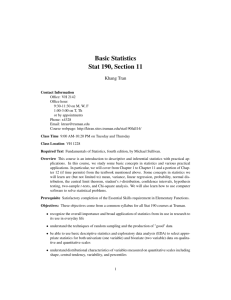 Basic Statistics Stat 190, Section 11