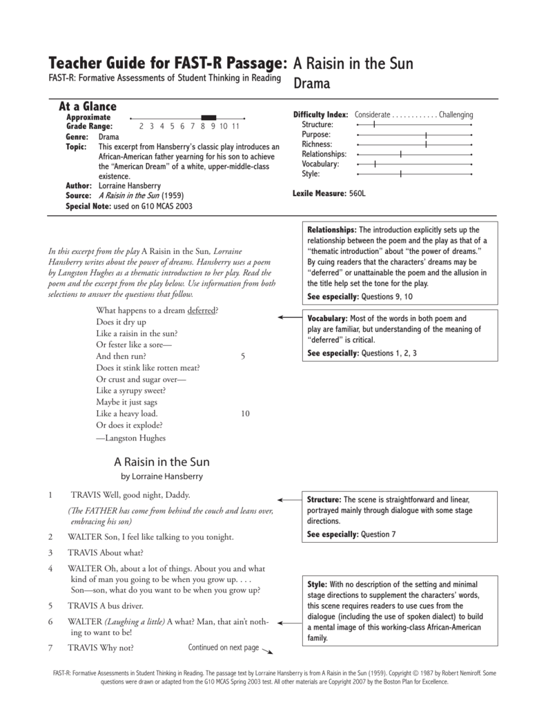 Character Analysis Chart For A Raisin In The Sun Answers