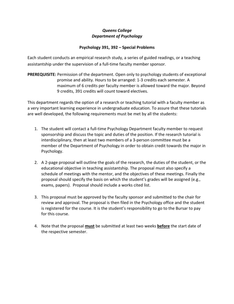 391_392 the Psychology Department at Queens College