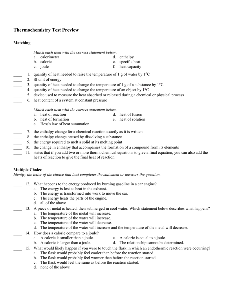 thermochemistry-test-preview-with-answer-key