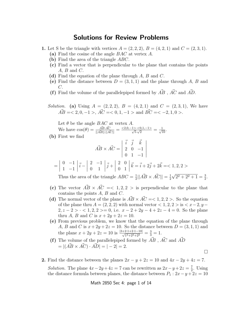 Solutions For Review Problems