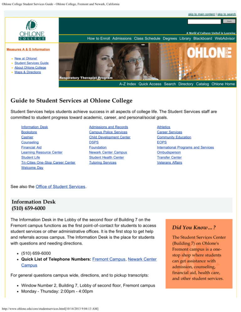Ohlone College Calendar 2022 Ohlone College Student Services Guide